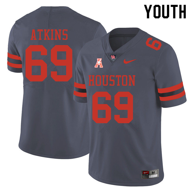 Youth #69 Joshua Atkins Houston Cougars College Football Jerseys Sale-Gray